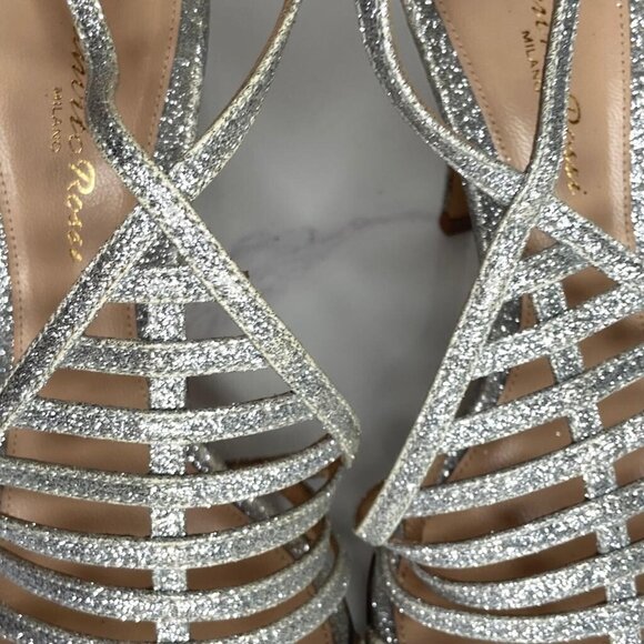 Gianvito Rossi VEGA Bright Silver Glitter Caged High Heel Sandals 100mm - Picture 7 of 13